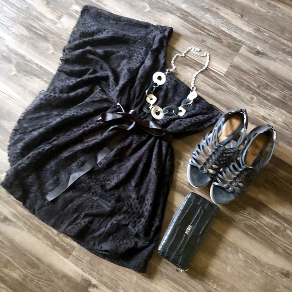 Lovely Rachel Black One Arm Lace Dress size S - Picture 3 of 8